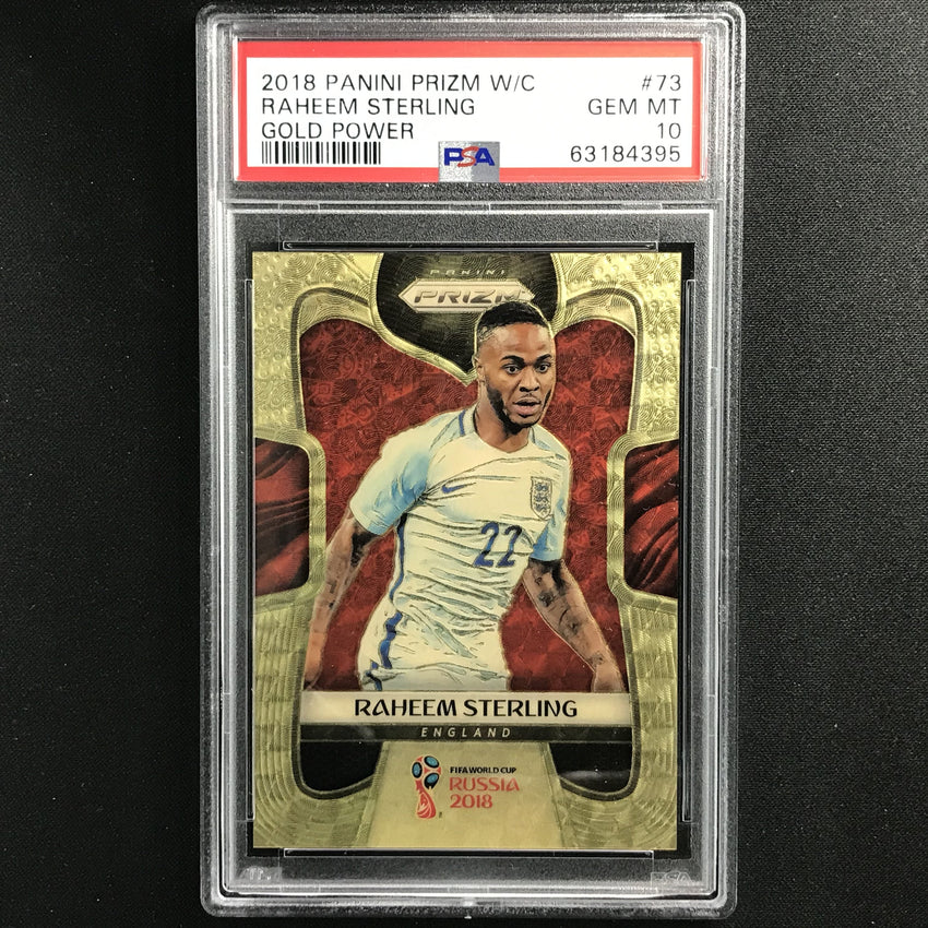 2018 Prizm World Cup Raheem Sterling Gold Power Gold Vinyl 4/5 PSA 10