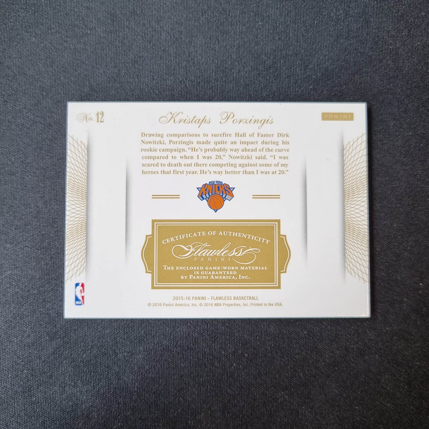 2015-16 Flawless Kristaps Porzingis Rookie Patch Sapphire 6/10