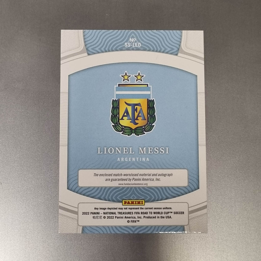 2022 National Treasures World Cup Qatar Lionel Messi Patch Auto 9/10 Game Worn