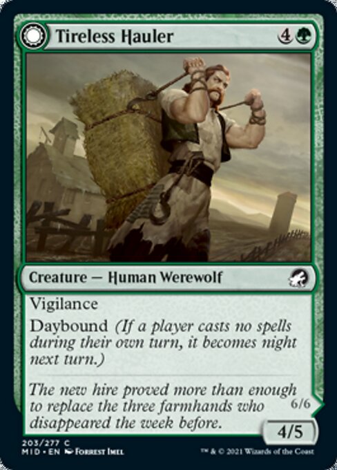 203Tireless Hauler // Dire-Strain Brawler 203/277 Common - Midnight Hunt