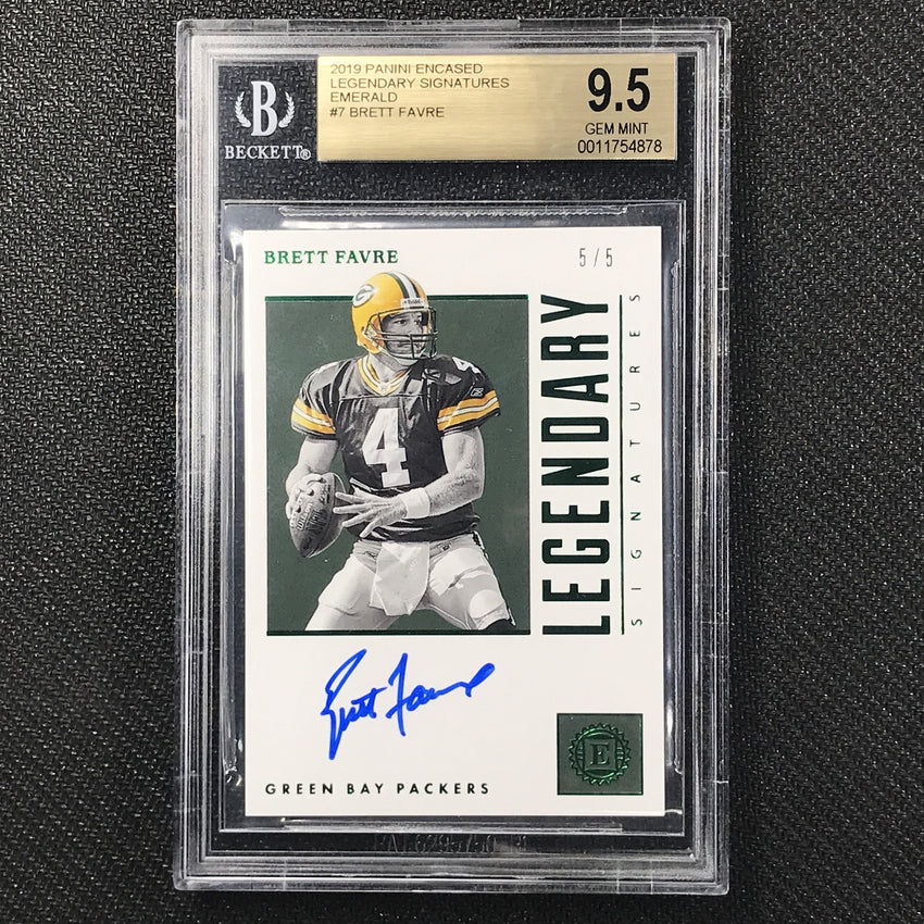 2019 Encased BRETT FAVRE Legendary Signatures Emerald 5/5 BGS 9.5/10-Cherry Collectables