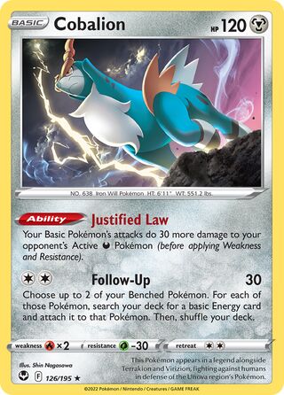 Cobalion - 126/195 - Rare Silver Tempest Cherry Collectables Cobalion - 126/195 - Rare Silver Tempest Cherry Collectables