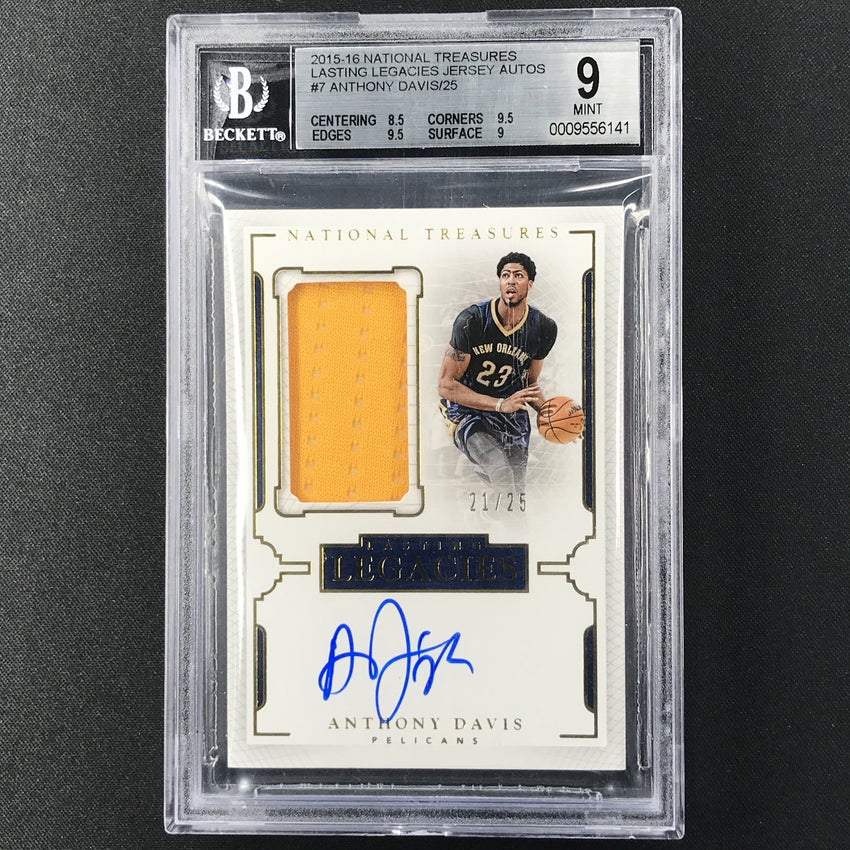 2015-16 National Treasures ANTHONY DAVIS Legacies Jersey Auto 21/25 BGS 9/10-Cherry Collectables