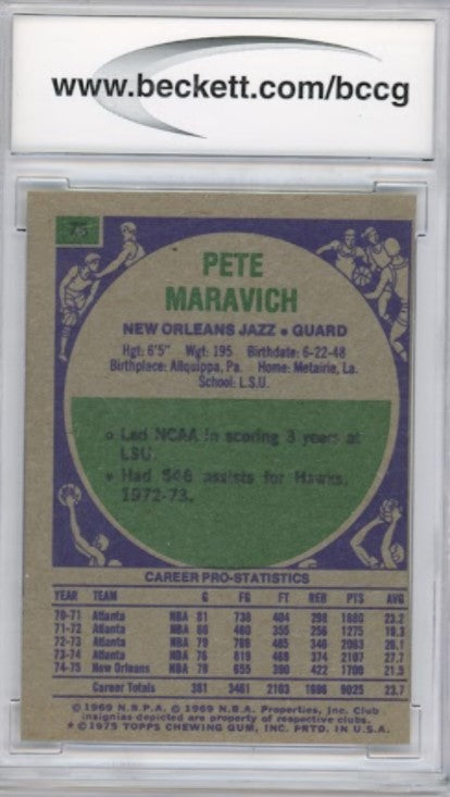 1975 Topps Pete Maravich Dp No 75 Bccg 7 026