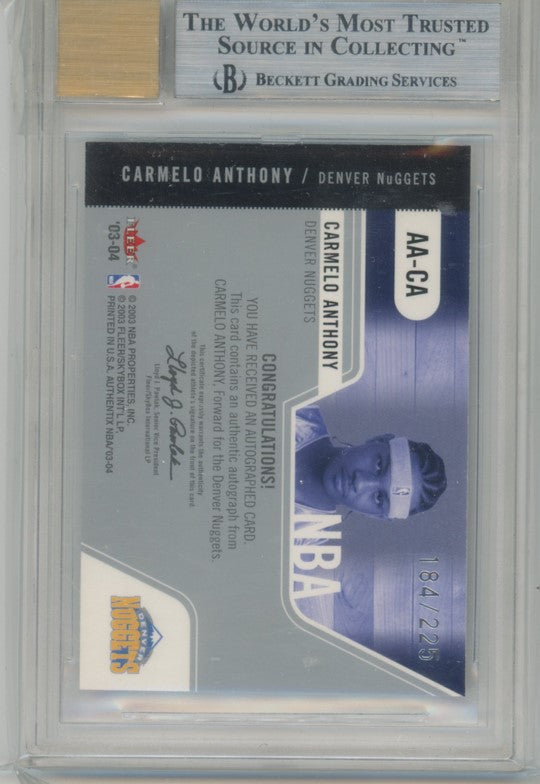 2003-04 Fleer Authentix Carmelo Anthony Rookie Auto 184/225 BGS 9/8