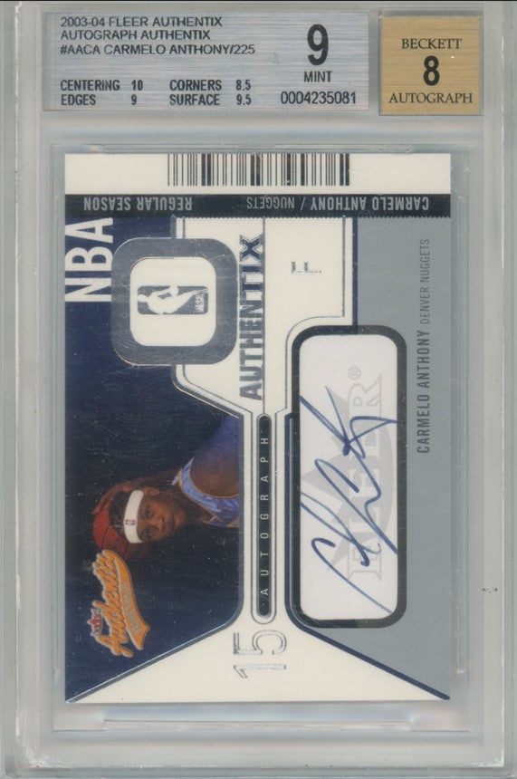 2003-04 Fleer Authentix Carmelo Anthony Rookie Auto 184/225 BGS 9/8