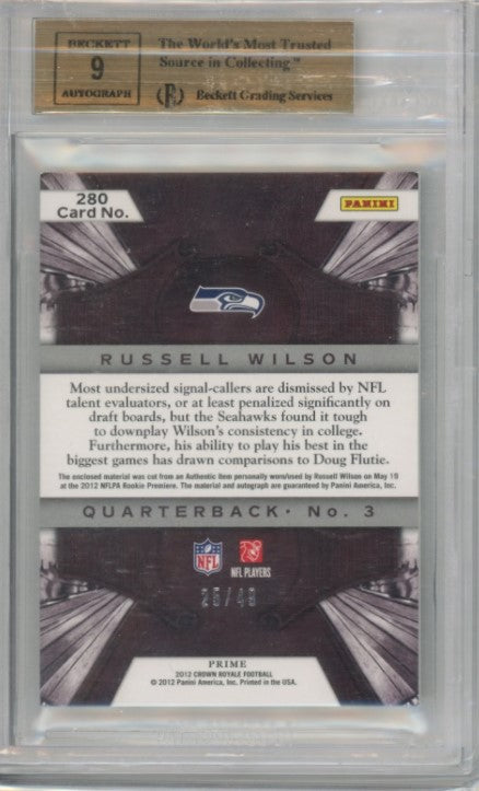 2012 Crown Royale Russell Wilson Rookie Jersey Patch Auto Green 25/49 BGS 9.5/9