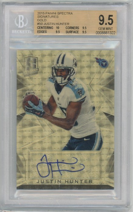 2015 Spectra Justin Hunter Signatures Auto Gold Vinyl 1/1 BGS 9.5/9