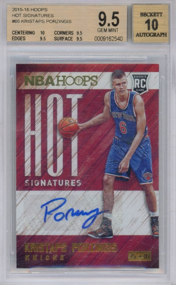 2015-16 Hoops Kristaps Porzingis Hot Signatures Rookie Auto No 65 BGS 9.5/10 540