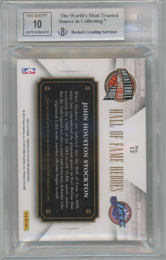 2014-15 Immaculate JOHN STOCKTON Hall Of Fame Heroes Auto 21/75 BGS 9/10