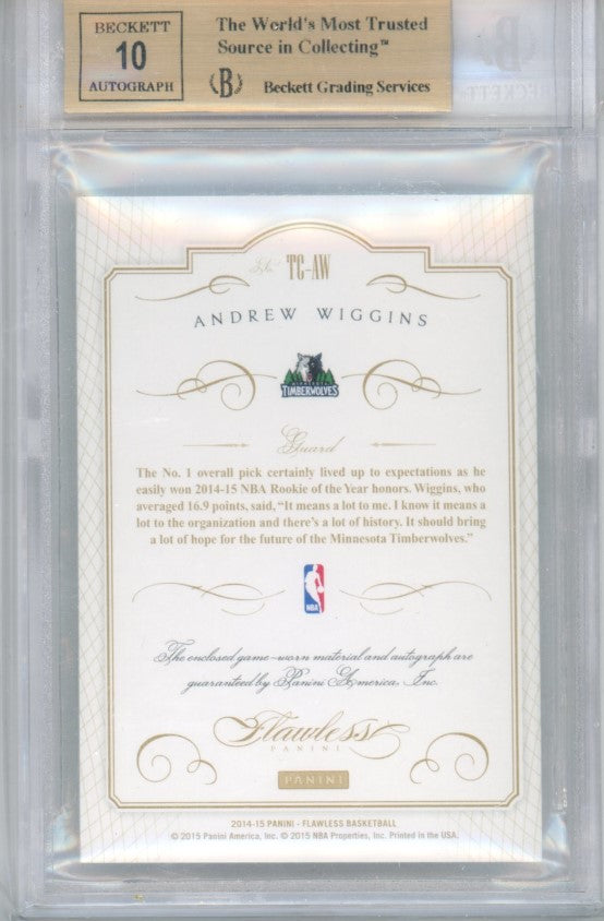 2014-15 Flawless ANDREW WIGGINS Rookie Patch Auto Top Class 15/25 BGS 9.5/10