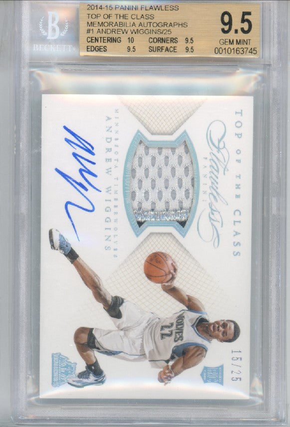 2014-15 Flawless ANDREW WIGGINS Rookie Patch Auto Top Class 15/25 BGS 9.5/10