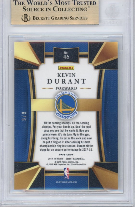 2017-18 Select Kevin Durant Neon Orange Pulsar Prizm 9/9 BGS 9.5