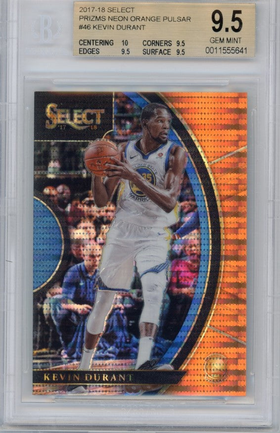 2017-18 Select Kevin Durant Neon Orange Pulsar Prizm 9/9 BGS 9.5