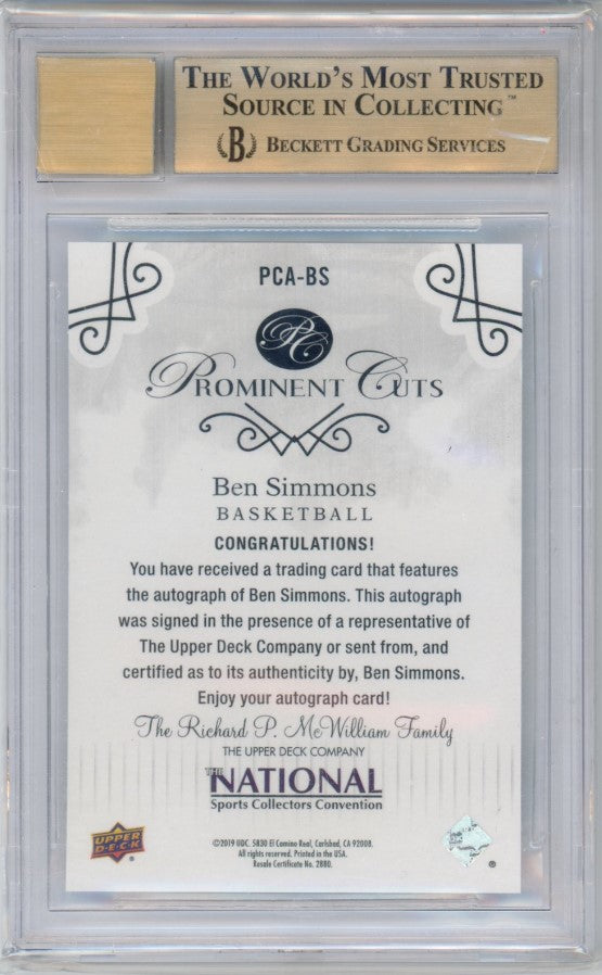 2019-20 Upper Deck Ben Simmons National Prominent Cuts Auto 2/15 BGS 9.5/10