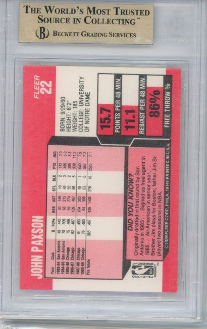 1989-90 Fleer John Paxson Base No 22 Bgs 9.5 167