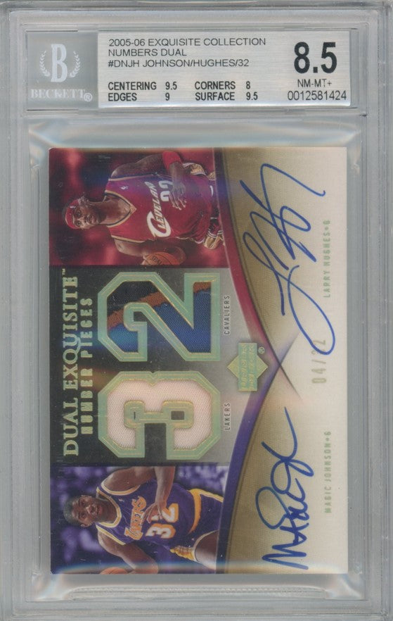 2005-06 Exquisite Magic Johnson Larry Hughes Numbers Dual 4/32 BGS 8.5/10