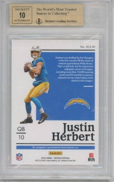 2020 Encased Justin Herbert Scripted Rookie Auto Emerald 1/5 Bgs 9.5/10