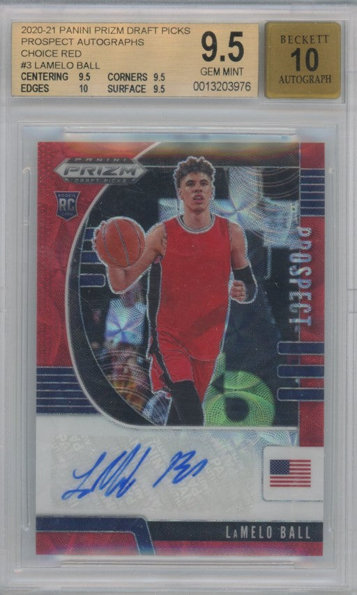2020-21 Prizm Draft Picks Lamelo Ball Prospect Choice Red Auto 80/88 Bgs 9.5/10