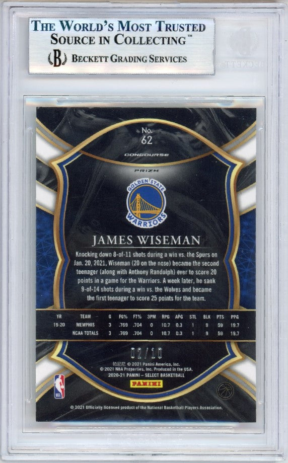 2020-21 Select James Wiseman Gold Prizm Rookie 2/10 BGS 9