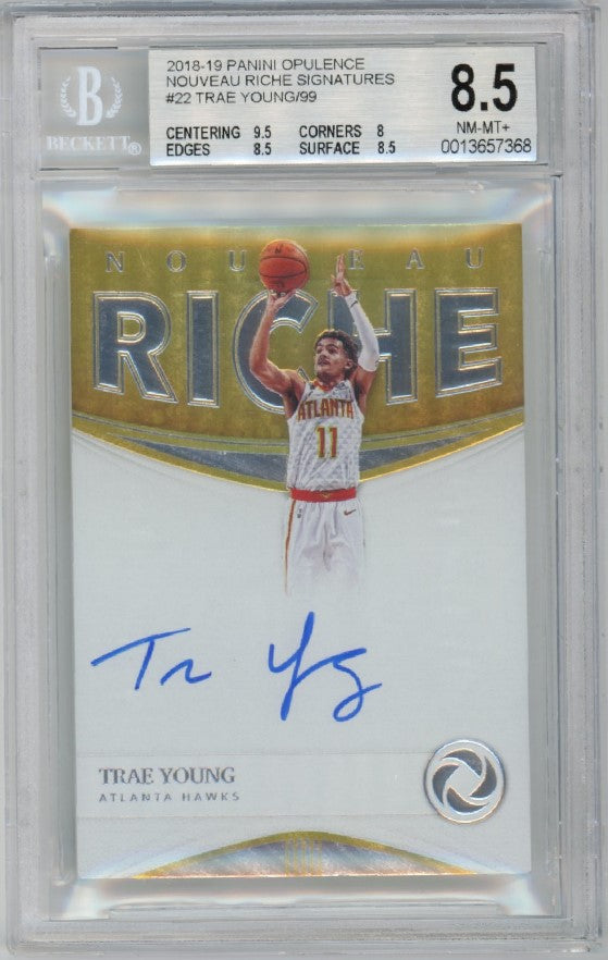 2018-19 Opulence Trae Young Nouveau Riche Rookie Auto 19/99 BGS 8.5/10