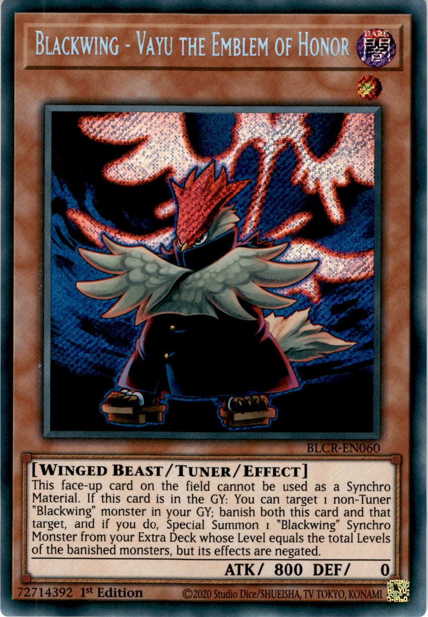 Blackwing - Vayu the Emblem of Honor - BLCR-EN060 - Secret Rare 1st Edition