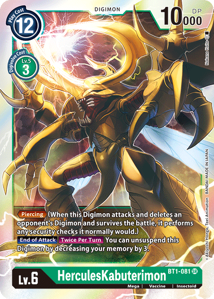 SUPER RARE HerculesKabuterimon BT1-081 - Digimon Release Special Booster VER 1.0-Cherry Collectables