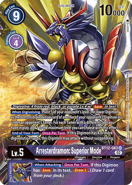 Arresterdramon: Superior Mode (Alternate Art) BT12-083 - Super Rare BT12 Across Time