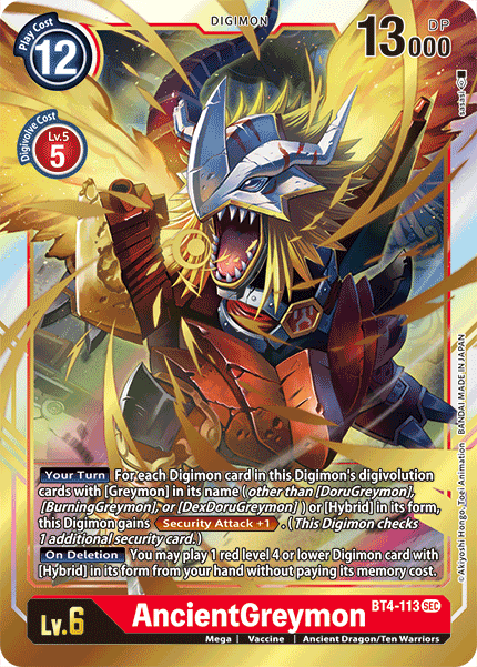 Secret Rare AncientGreymon BT4-113 - Digimon BT04 Great Legend