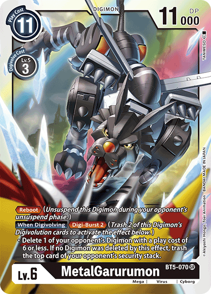 MetalGarurumon BT5-070 Super Rare - BT05 Digimon Battle of Omni