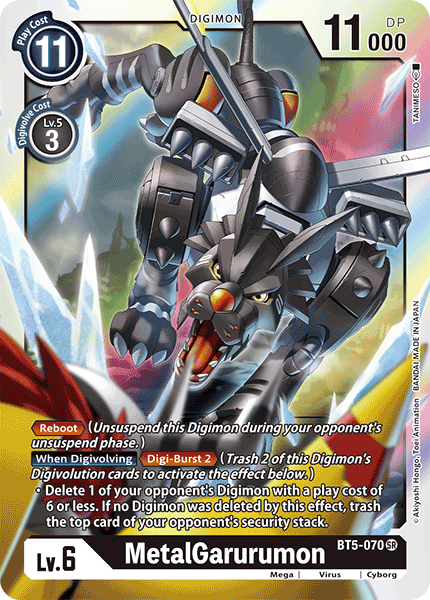 SUPER RARE MetalGarurumon BT5-070 - BT05 Digimon Battle of Omni Cherry Collectables SUPER RARE MetalGarurumon BT5-070 - BT05 Digimon Battle of Omni Cherry Collectables