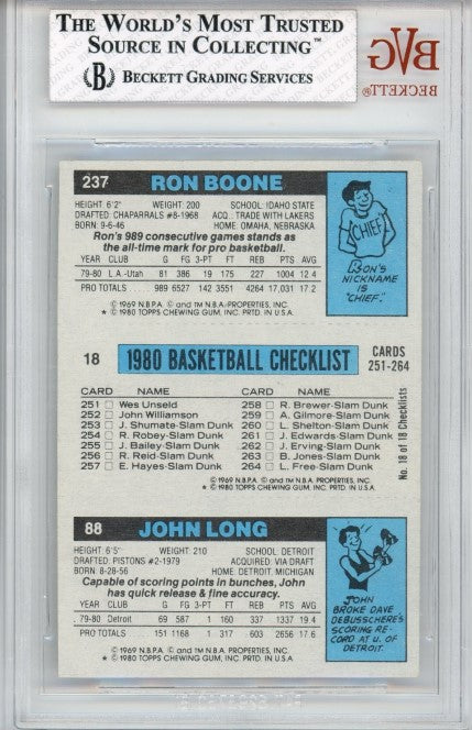 1980 Topps John Long Magic Johnson Ron Boone No 237 18 88 Bvg 7.5 219