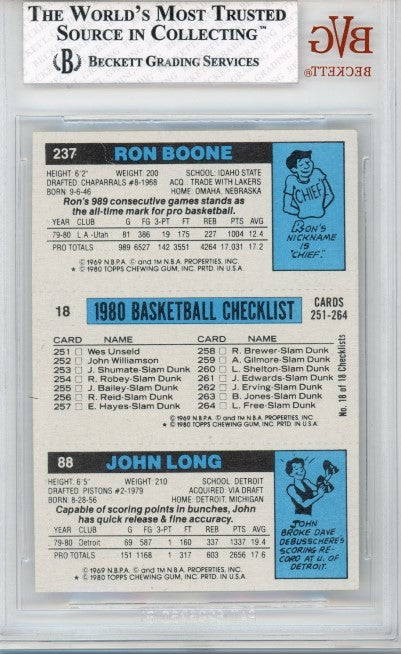 1980 Topps John Long Magic Johnson Ron Boone No 237 18 88 Bvg 7.5 229