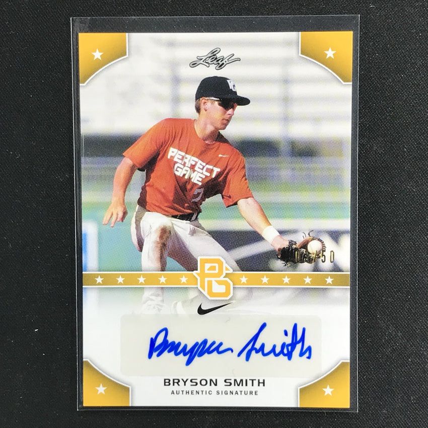 2015 Leaf Perfect Game National BRYSON SMITH Auto Yellow 3/50-Cherry Collectables
