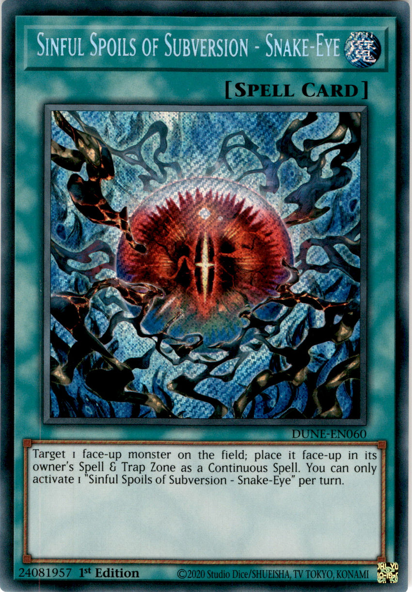 Sinful Spoils of Subversion - Snake-Eye - DUNE-EN060 - Secret Rare 1st Edition