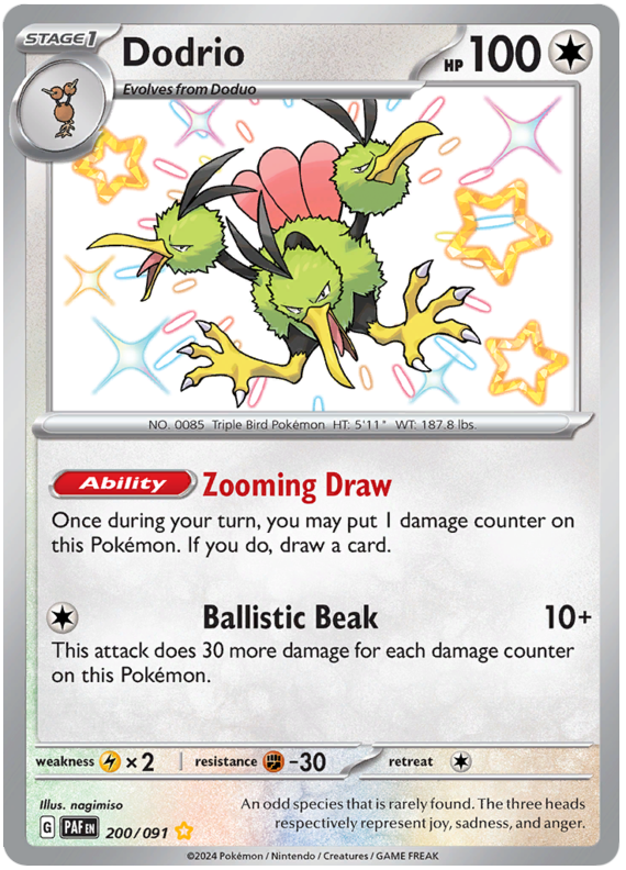 200/091 - Dodrio - Shiny Rare Paldean Fates Cherry Collectables 200/091 - Dodrio - Shiny Rare Paldean Fates Cherry Collectables