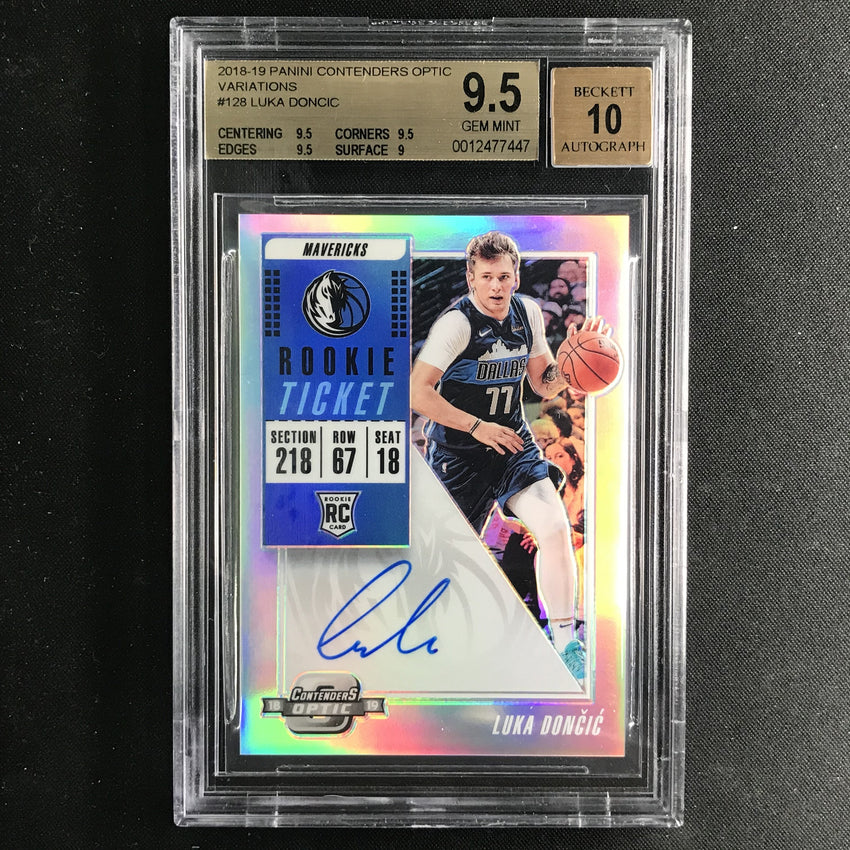 2018-19 Contenders Optic LUKA DONCIC Rookie Ticket Auto V #128 BGS 9.5/10 (447)-Cherry Collectables