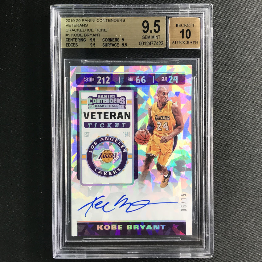 2019-20 Contenders KOBE BRYANT Veteran Ticket Cracked Ice Auto 6/15 BGS 9.5/10-Cherry Collectables