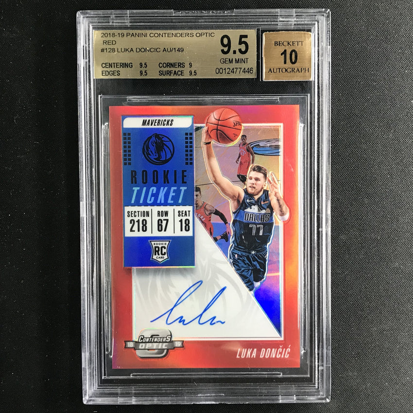 2018-19 Contenders Optic LUKA DONCIC Rookie Ticket Auto Red 54/149 BGS 9.5/10-Cherry Collectables