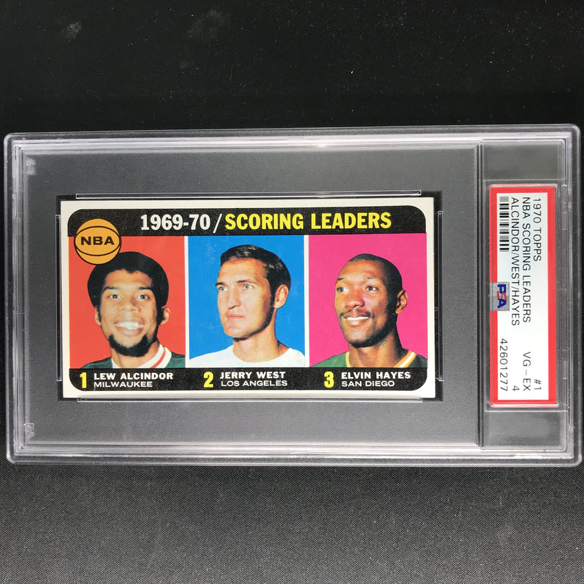 1970-71 Topps LEW ALCINDOR JERRY WEST HAYES Scoring Leaders #1 PSA 4 (277)-Cherry Collectables