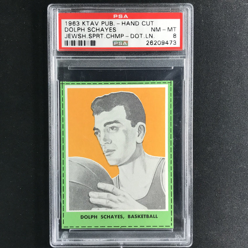 1963 KTAV Pub. DOLPH SCHAYES Jewish Sport Champions Hand Cut PSA 8 (473)-Cherry Collectables