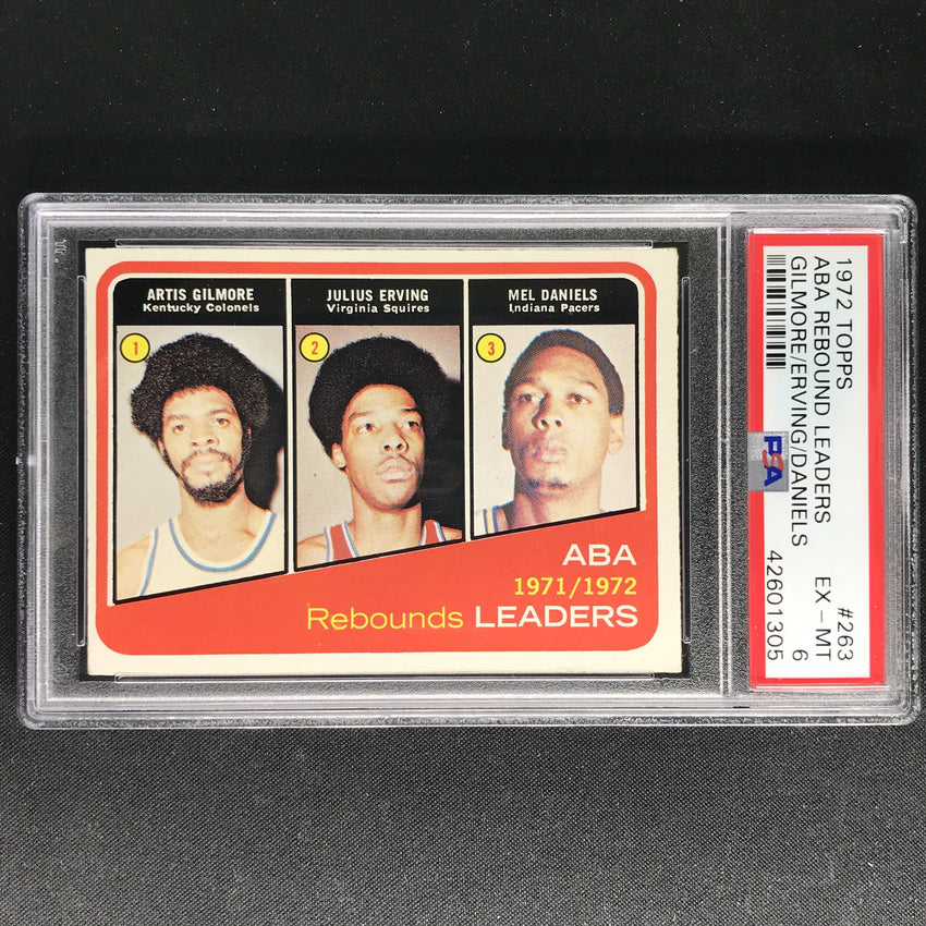 1972 Topps JULIUS ERVING DANIELS GILMORE Rebound Leaders #263 PSA 6 (305)-Cherry Collectables