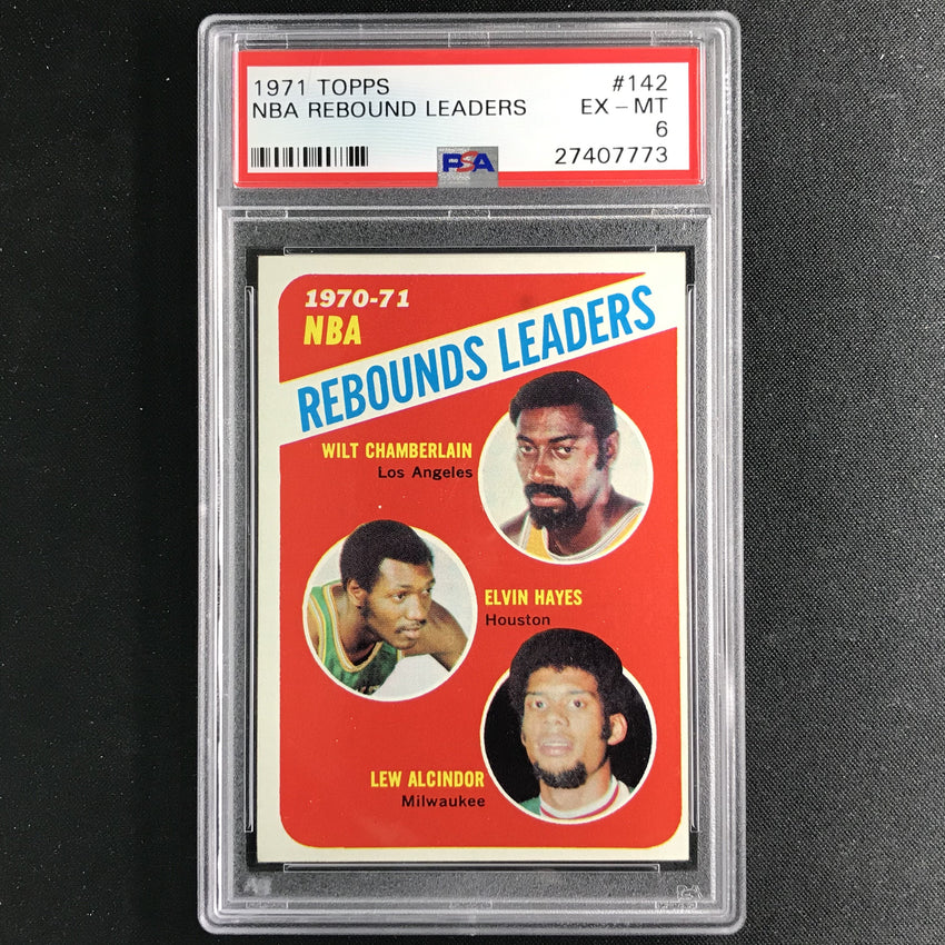 1971-72 Topps CHAMBERLAIN ALCINDOR HAYES Rebounds Leaders #142 PSA 6 (773)-Cherry Collectables