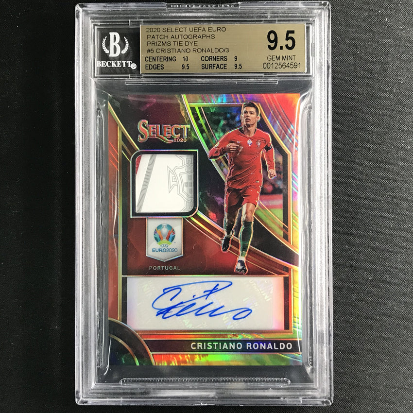 2020 Select UEFA Euro CRISTIANO RONALDO Patch Auto Prizm Tie Dye 1/3 BGS 9.5/10-Cherry Collectables