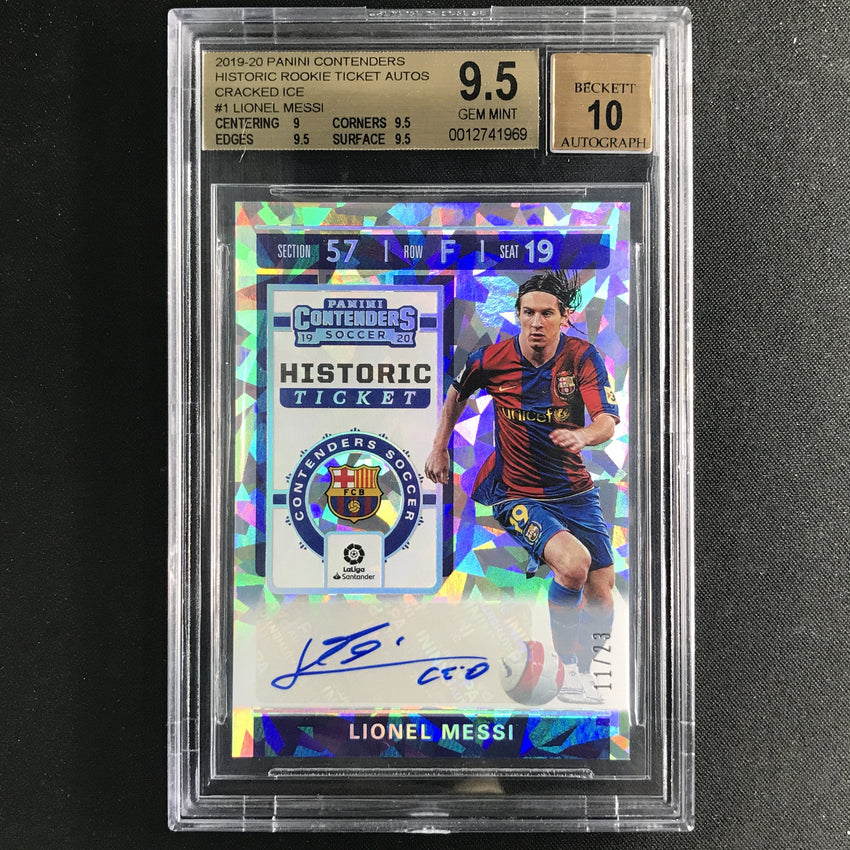 2019 Chronicles LIONEL MESSI Contenders Historic Cracked Ice Auto 11/23 BGS 9.5/10-Cherry Collectables