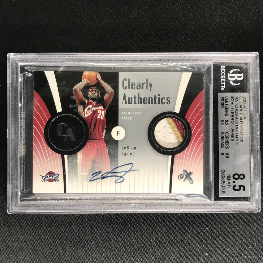 2006-07 E-X LEBRON JAMES Clearly Authentics Patch Auto 17/25 BGS 8.5/10-Cherry Collectables