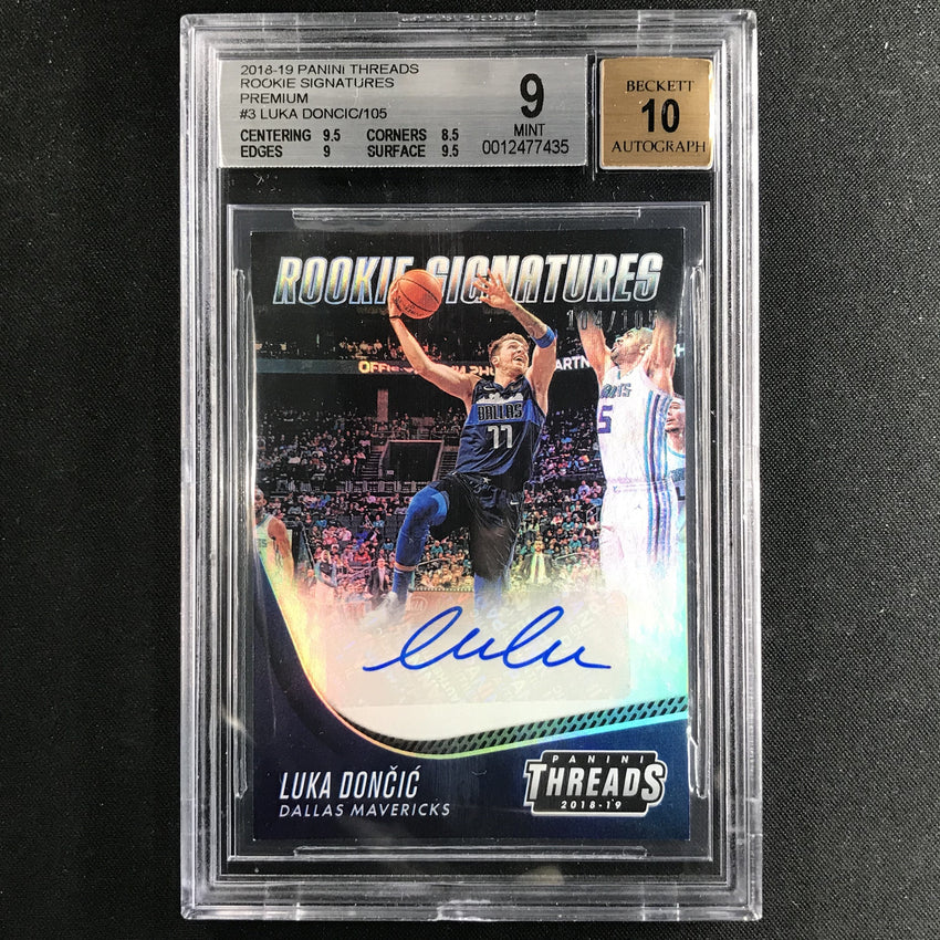 2018-19 Threads Premium LUKA DONCIC Rookie Auto 104/105 BGS 9/10-Cherry Collectables