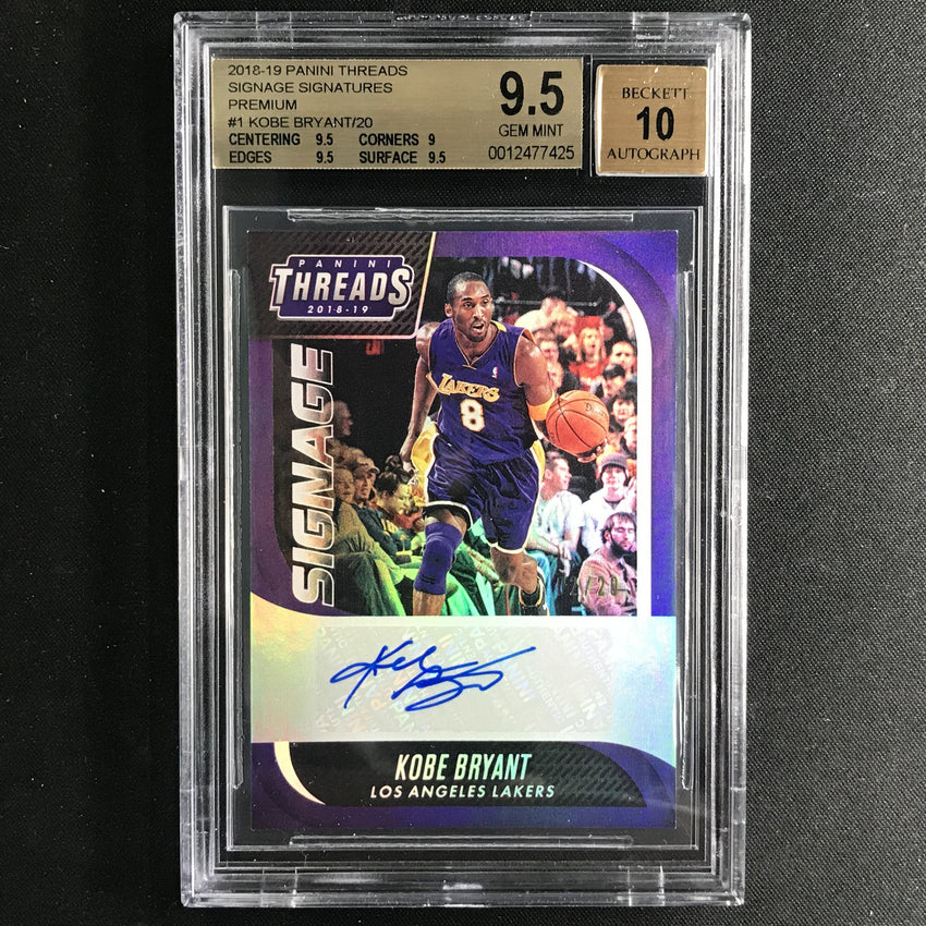 2018-19 Threads KOBE BRYANT Signage Signatures Premium Auto 2/20 BGS 9.5/10-Cherry Collectables