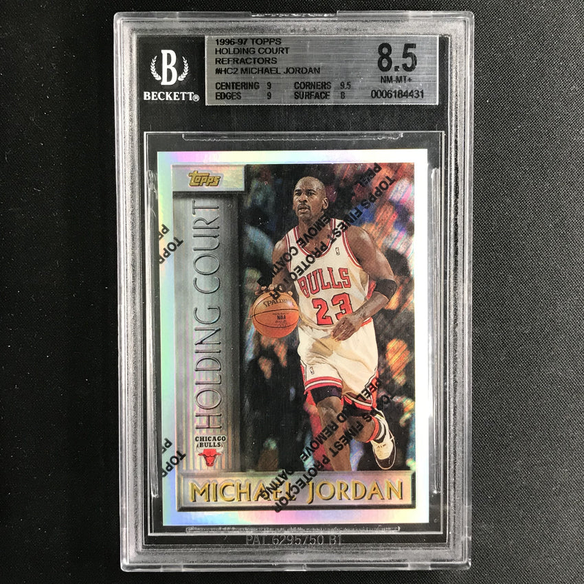 1996-97 Topps MICHAEL JORDAN Holding Court Refractor With Peel #HC2 BGS 8.5 (431)-Cherry Collectables