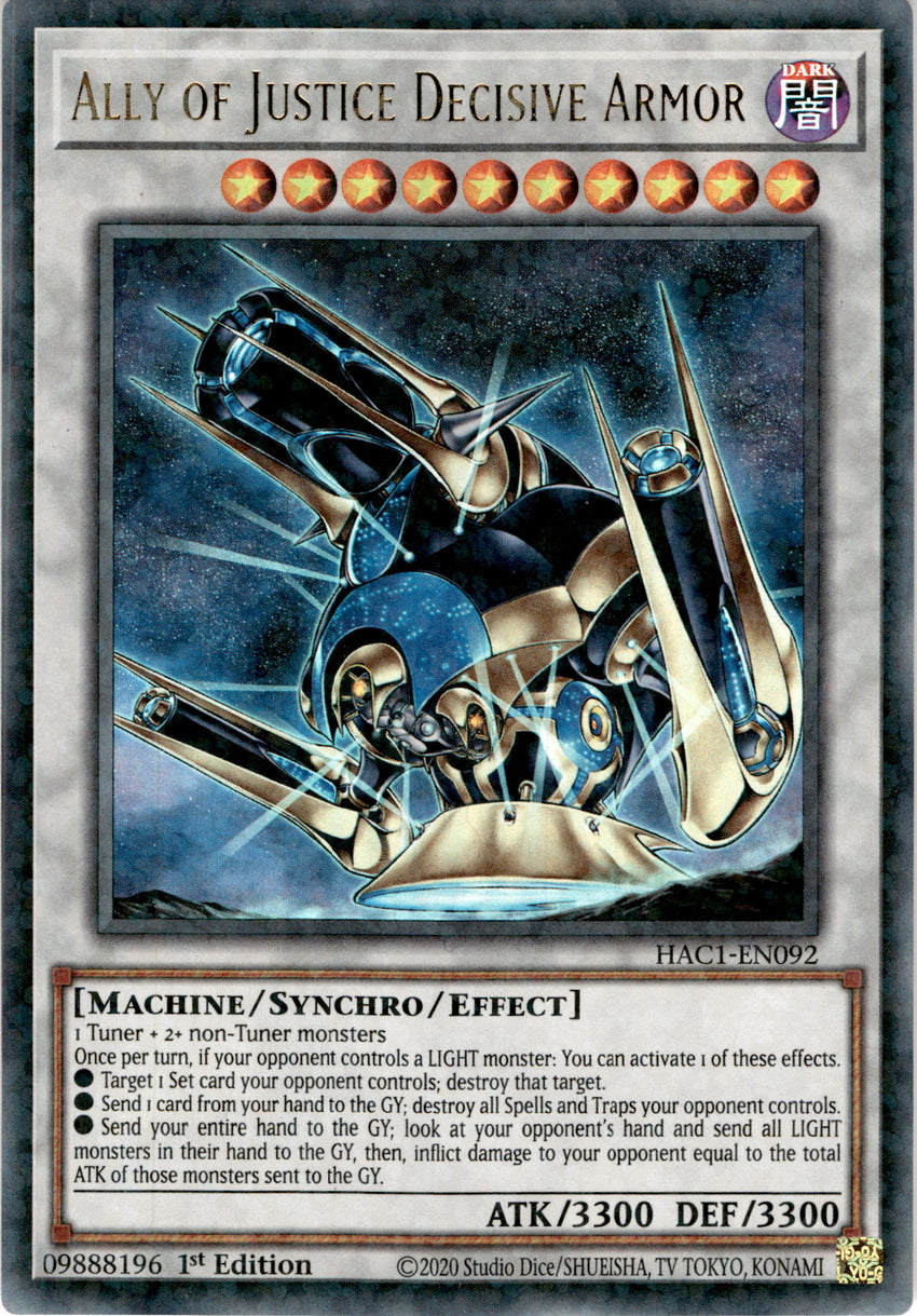 Ally of Justice Decisive Armor - HAC1-EN092 - Duel Terminal Ultra Parallel Rare 1st Edition